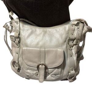 Silver Genuine Leather Shoulder Bag